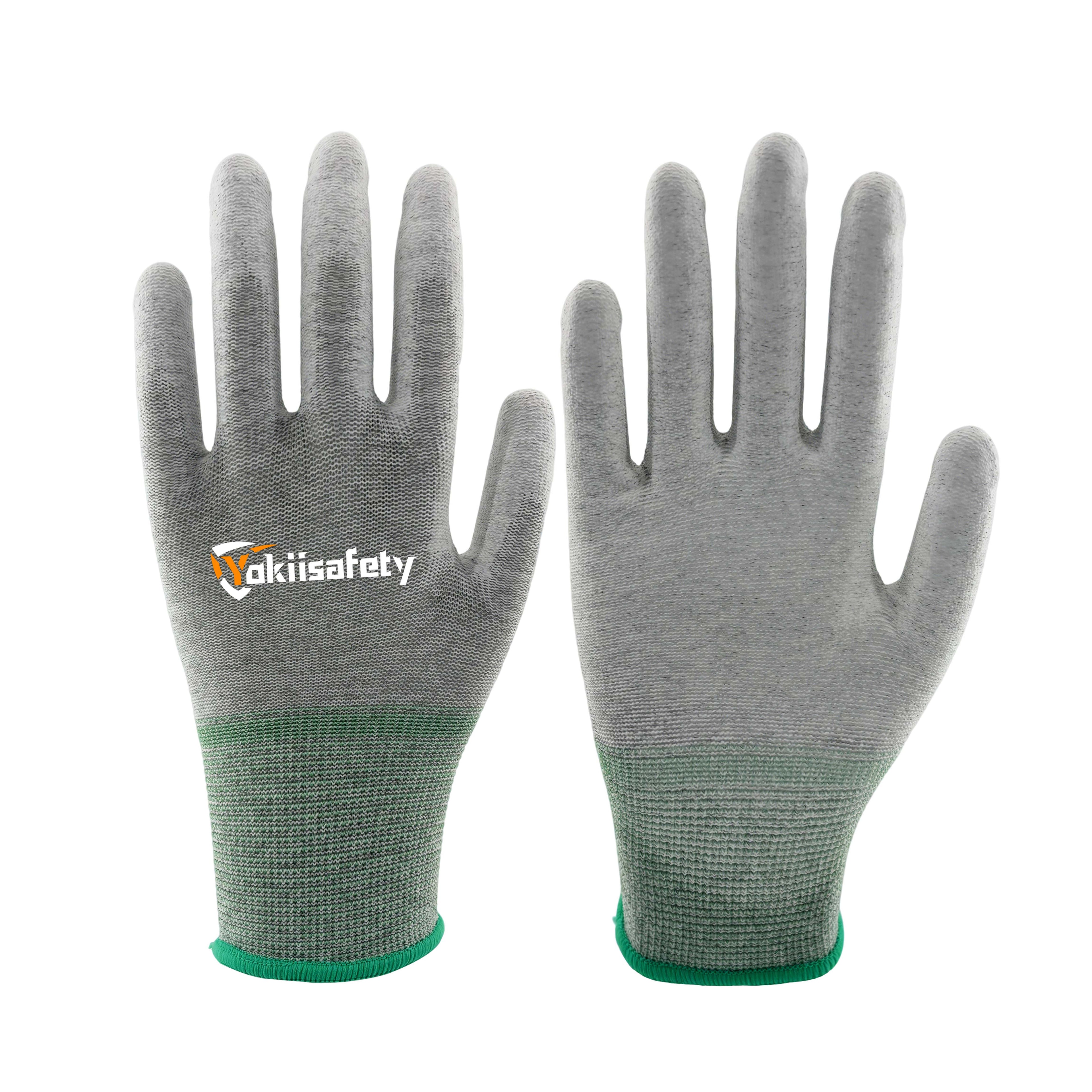 13 Gauge Polyester PU Carbon Fiber  Gloves