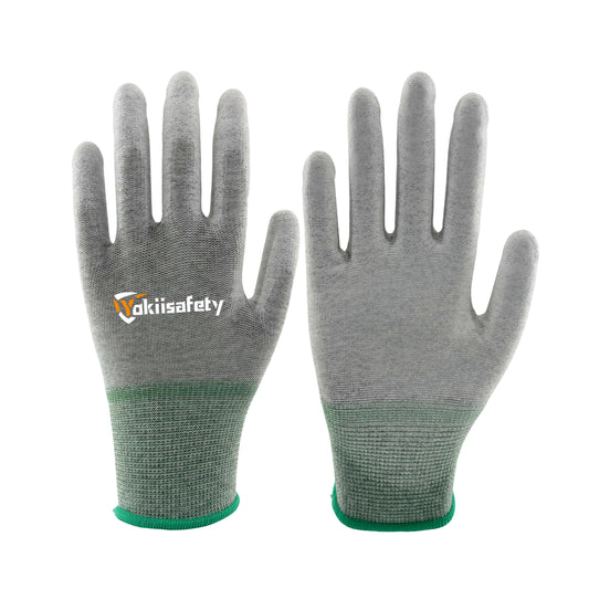 13 Gauge Polyester PU Carbon Fiber  Gloves