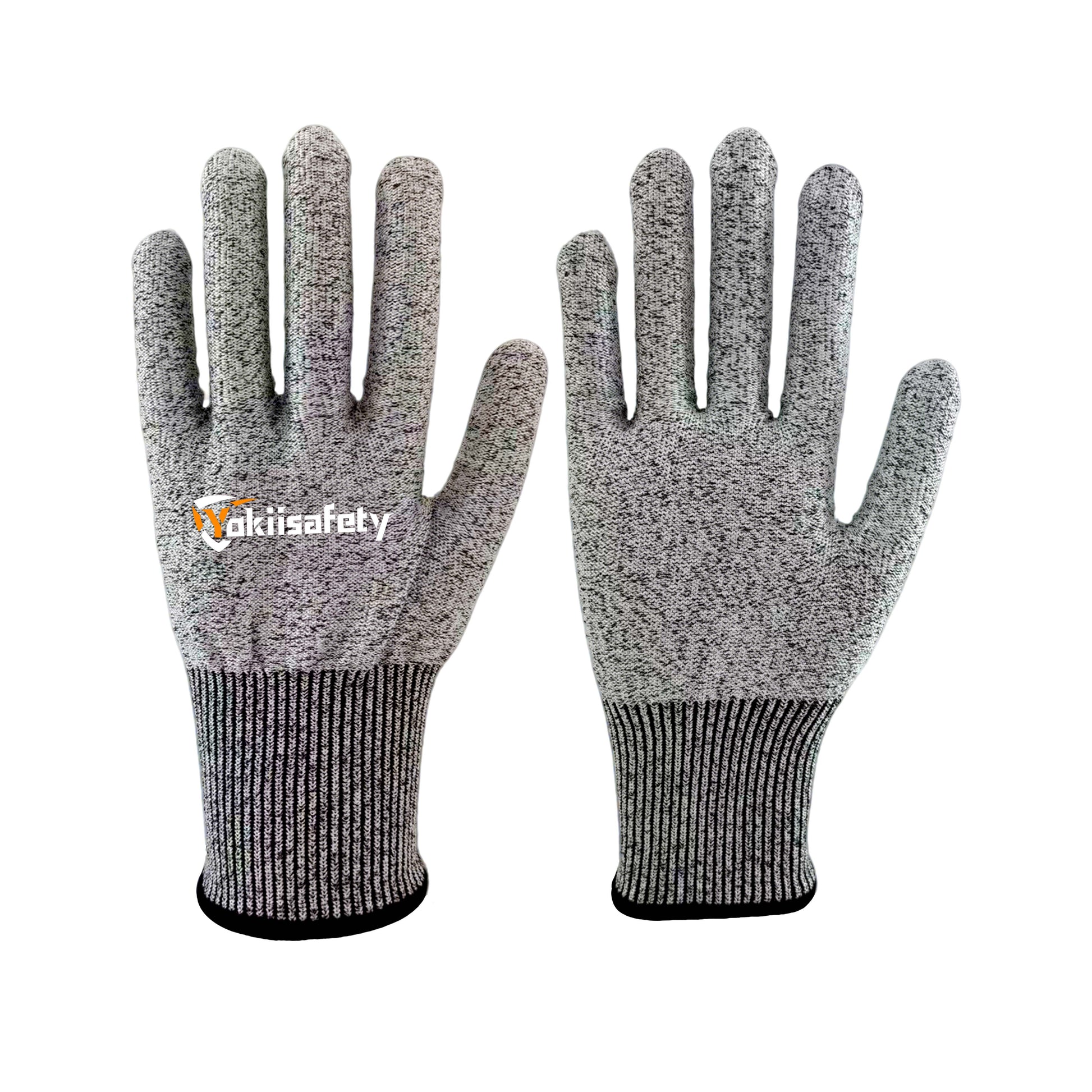 13 gauge HPPE cut resistant safety gloves - salt and pepper knit with elastic wrist cuff