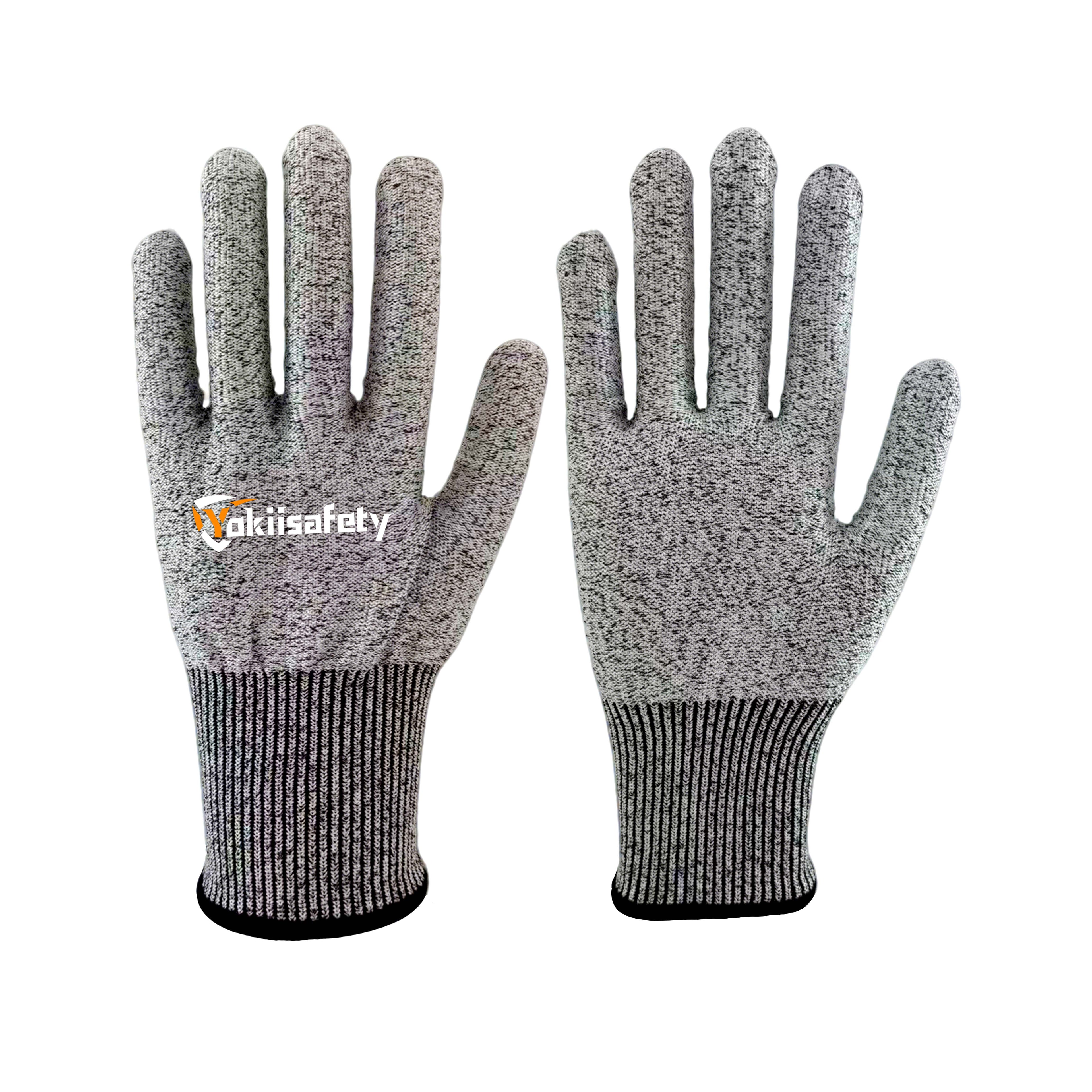 13 gauge HPPE cut resistant safety gloves - salt and pepper knit with elastic wrist cuff