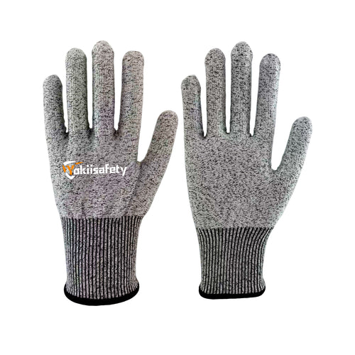 13 gauge HPPE cut resistant safety gloves - salt and pepper knit with elastic wrist cuff